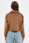 Kadın Sweatshirt-Taba Kadın Peluş Yarım Fermuarlı Crop Sweatshirt 3056A-rulem