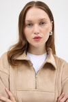 Kadın Sweatshirt-Vizon Kadın Peluş Yarım Fermuarlı Crop Sweatshirt 3056A-rulem