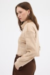 Kadın Sweatshirt-Vizon Kadın Peluş Yarım Fermuarlı Crop Sweatshirt 3056A-rulem