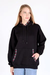 Kadın Sweatshirt-Yaka Cep Nakışlı Kapüşonlu Sweat 9141M Siyah -rulem