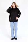 Kadın Sweatshirt-Yaka Cep Nakışlı Kapüşonlu Sweat 9141M Siyah -rulem