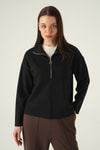 Kadın Sweatshirt-Yarım Fermuarlı Sweat 8249A Siyah -rulem