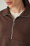 Kadın Sweatshirt-Yarım Fermuarlı Sweat 8249A Kahve -rulem