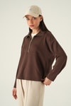 Kadın Sweatshirt-Yarım Fermuarlı Sweat 8249A Kahve -rulem
