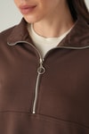 Kadın Sweatshirt-Yarım Fermuarlı Sweat 8249A Kahve -rulem