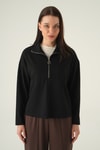 Kadın Sweatshirt-Yarım Fermuarlı Sweat 8249A Siyah -rulem