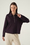 Kadın Sweatshirt-Yarım Fermuarlı Sweat 8249A Mürdüm -rulem