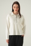 Kadın Sweatshirt-Yarım Fermuarlı Sweat 8249A Ekru -rulem