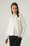 Kadın Sweatshirt-Yarım Fermuarlı Sweat 8249A Ekru -rulem