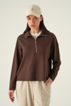 Kadın Sweatshirt-Yarım Fermuarlı Sweat 8249A Kahve -rulem