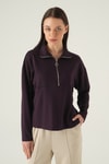 Kadın Sweatshirt-Yarım Fermuarlı Sweat 8249A Mürdüm -rulem