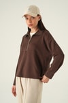 Kadın Sweatshirt-Yarım Fermuarlı Sweat 8249A Kahve -rulem