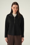 Kadın Sweatshirt-Yarım Fermuarlı Sweat 8249A Siyah -rulem