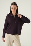 Kadın Sweatshirt-Yarım Fermuarlı Sweat 8249A Mürdüm -rulem