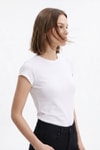Kadın Tişört-511 Bisiklet Yaka Slim Fit Tişört Beyaz -rulem