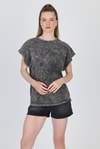 Kadın Tişört-Antrasit Yıkamalı Oversize Basic Tişört 253014-rulem