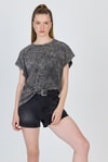 Kadın Tişört-Antrasit Yıkamalı Oversize Basic Tişört 253014-rulem