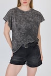 Kadın Tişört-Antrasit Yıkamalı Oversize Basic Tişört 253014-rulem