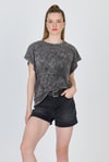 Kadın Tişört-Antrasit Yıkamalı Oversize Basic Tişört 253014-rulem