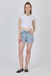 Kadın Tişört-Beyaz Bisiklet Yaka Pamuklu Slim Fit Crop Tişört 9199M-rulem