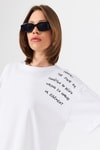 Kadın Tişört-Beyaz Göğüs Yazı Baskılı Pamuklu Oversize Tişört 2150-31M-rulem