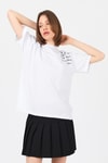Kadın Tişört-Beyaz Göğüs Yazı Baskılı Pamuklu Oversize Tişört 2150-31M-rulem