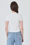 Kadın Tişört-Beyaz İnci Kurdele İşlemeli Crop Slim Fit Tişört 2229-rulem