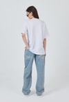 Kadın Tişört-Beyaz Yaka Yazı Baskılı Oversize Pamuklu Tişört 2150-34M-rulem