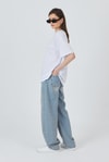 Kadın Tişört-Beyaz Yaka Yazı Baskılı Oversize Pamuklu Tişört 2150-34M-rulem