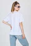 Kadın Tişört-Beyaz Yazı Baskılı %100 Pamuk Oversize Tişört 2150-7M-rulem