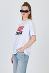 Kadın Tişört-Beyaz Yazı Baskılı %100 Pamuk Oversize Tişört 2150-7M-rulem
