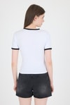 Kadın Tişört-Beyaz Yazı Baskılı Biyeli Pamuklu Slim Fit Tişört 9192M-rulem