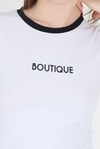 Kadın Tişört-Beyaz Yazı Baskılı Biyeli Pamuklu Slim Fit Tişört 9192M-rulem