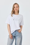 Kadın Tişört-Beyaz Yazı Baskılı Oversize Pamuklu Tişört 2150-32M-rulem