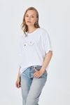 Kadın Tişört-Beyaz Yazı Baskılı Oversize Pamuklu Tişört 2150-32M-rulem