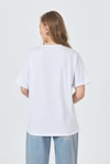 Kadın Tişört-Beyaz Yazı Baskılı Oversize Pamuklu Tişört 2150-32M-rulem