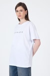 Kadın Tişört-Beyaz Yazı Baskılı Pamuklu Oversize Tişört 2150-3M-rulem