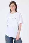 Kadın Tişört-Beyaz Yazı Baskılı Pamuklu Oversize Tişört 2150-3M-rulem