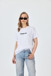 Kadın Tişört-Beyaz Yazı Baskılı Pamuklu Oversize Tişört 2150-6M-rulem