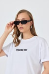 Kadın Tişört-Beyaz Yazı Baskılı Pamuklu Oversize Tişört 2150-6M-rulem