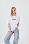 Kadın Tişört-Beyaz Yazı Baskılı Pamuklu Oversize Tişört 2150-6M-rulem