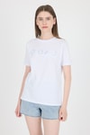 Kadın Tişört-Beyaz Yazı Kabartmalı Relaxed Fit Tişört 25224-rulem