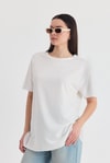 Kadın Tişört-Beyaz Yumuşak Dokulu Esnek Premium Kumaş Lazer Kesim Oversize Tişört 1868-rulem
