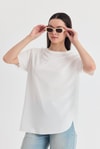Kadın Tişört-Beyaz Yumuşak Dokulu Esnek Premium Kumaş Lazer Kesim Oversize Tişört 1868-rulem