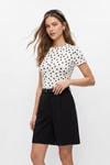 Kadın Tişört-Bisiklet Yaka Kısa Kol Puantiyeli Slim Fit Tişört 2911 Beyaz -rulem