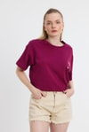Kadın Tişört-Bisiklet Yaka Nakışlı Tişört 2150-16M Bordo -rulem