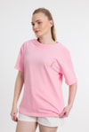 Kadın Tişört-Bisiklet Yaka Nakışlı Tişört 2150-16M Pembe -rulem