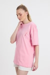 Kadın Tişört-Bisiklet Yaka Nakışlı Tişört 2150-16M Pembe -rulem