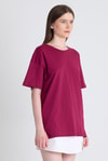 Kadın Tişört-Bordo Arka Yazı Baskılı Kalpli %100 Pamuk Oversize Tişört 2150-33M-rulem