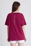Kadın Tişört-Bordo Arka Yazı Baskılı Kalpli %100 Pamuk Oversize Tişört 2150-33M-rulem